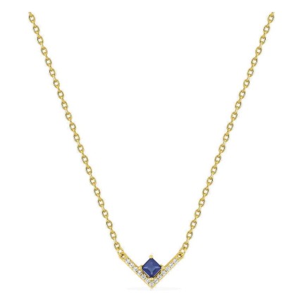 Collar chapado en oro con circonitas azul y blancas de diseño en V