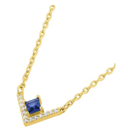 Colar banhado a ouro com zircónias azul e brancas de design em V