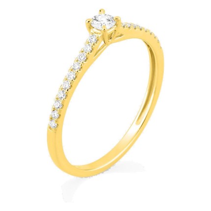 Anillo solitario acompañado de oro amarillo 9K con diamantes creados 0,22 ct