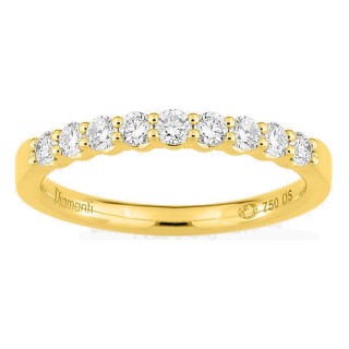 Meia aliança em ouro amarelo 18K com 9 diamantes criados 0,35 ct