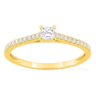Anillo solitario acompañado de oro amarillo 9K con diamantes creados 0,27 ct
