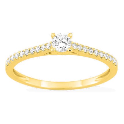 Anillo solitario acompañado de oro amarillo 9K con diamantes creados 0,27 ct