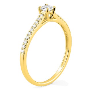 Anillo solitario acompañado de oro amarillo 9K con diamantes creados 0,27 ct