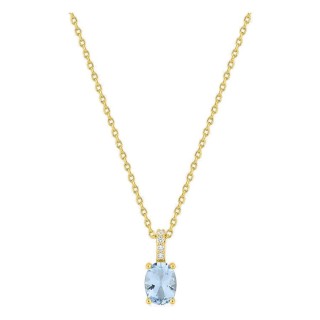 Colar banhado a ouro com pendente de zircónia oval azul-céu 8x6 mm