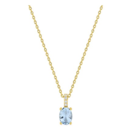 Colar banhado a ouro com pendente de zircónia oval azul-céu 8x6 mm