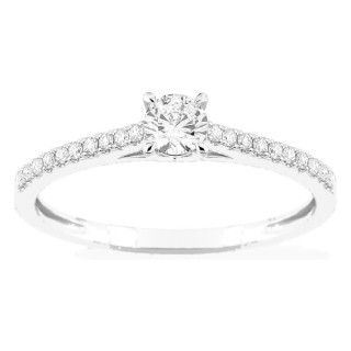 Anel solitário acompanhado em ouro branco 9K com diamantes criados 0,32 ct