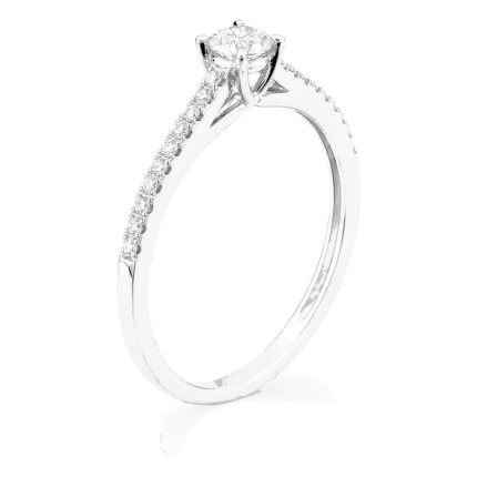 Anillo solitario acompañado de oro blanco 9K con diamantes creados 0,32 ct