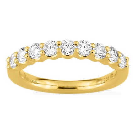 Media alianza de oro amarillo 18K con 9 diamantes creados 0,75 ct