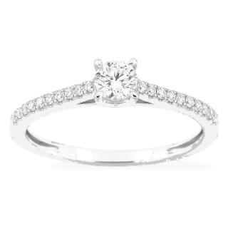 Anel solitário acompanhado em ouro branco 9K com diamantes criados 0,37 ct
