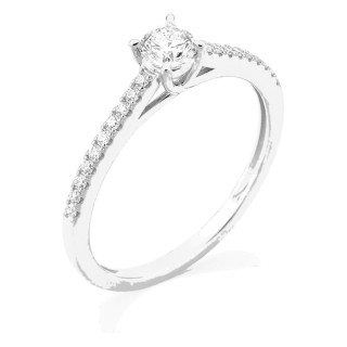 Anillo solitario acompañado de oro blanco 9K con diamantes creados 0,37 ct