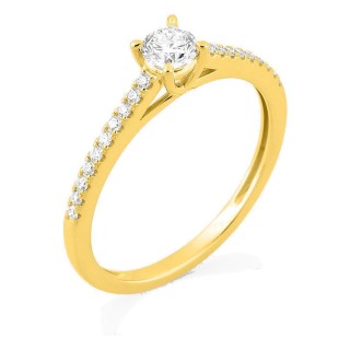Anel solitário acompanhado em ouro amarelo 9K com diamantes criados 0,37 ct