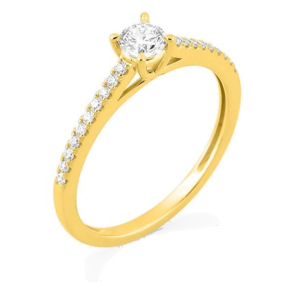 Anel solitário acompanhado em ouro amarelo 9K com diamantes criados 0,37 ct