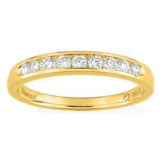 Meia aliança em ouro amarelo 18K com 9 diamantes criados 0,35 ct em cravação carril