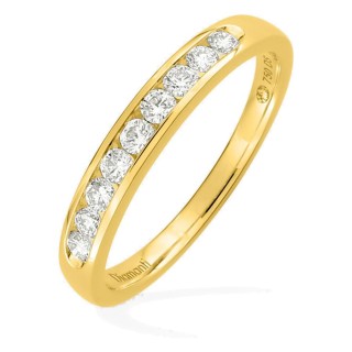 Meia aliança em ouro amarelo 18K com 9 diamantes criados 0,35 ct em cravação carril