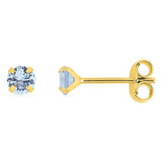 Brincos de pressão banhados a ouro com zircónias azul-céu de 4 mm
