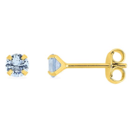 Pendientes de botón chapados en oro con circonitas azul cielo de 4 mm