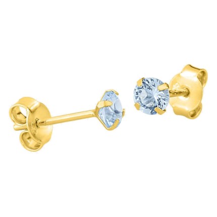 Brincos de pressão banhados a ouro com zircónias azul-céu de 4 mm