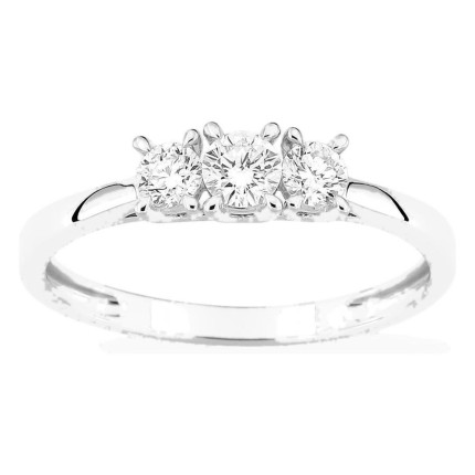 Anel trilogia em ouro branco 9K com diamantes criados 0,35 ct