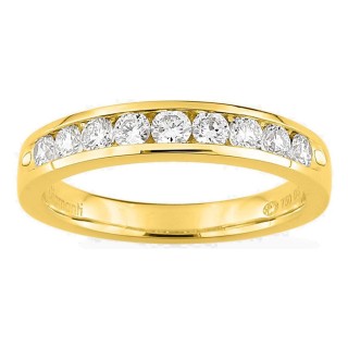 Meia aliança em ouro amarelo 18K com 9 diamantes criados 0,50 ct em cravação carril