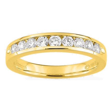 Meia aliança em ouro amarelo 18K com 9 diamantes criados 0,50 ct em cravação carril