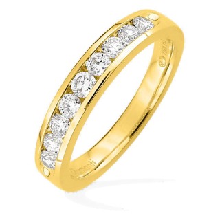 Media alianza de oro amarillo 18K con 9 diamantes creados 0,50 ct en engaste carril