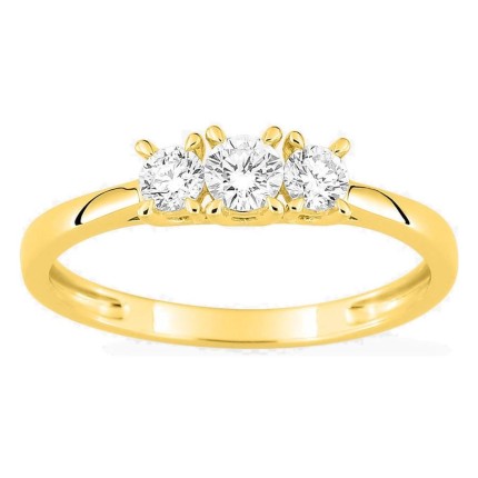 Anel trilogia em ouro amarelo 9K com diamantes criados 0,35 ct
