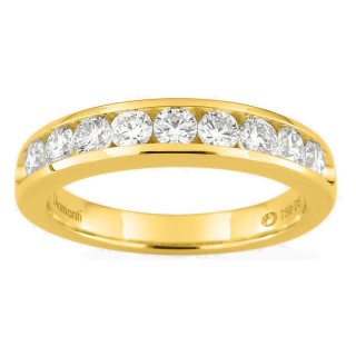 Media alianza de oro amarillo 18K con 9 diamantes creados 0,75 ct en engaste carril