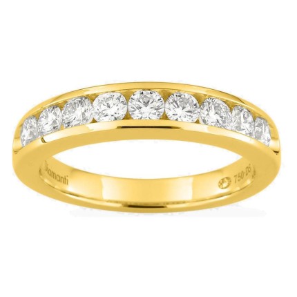 Meia aliança em ouro amarelo 18K com 9 diamantes criados 0,75 ct em cravação carril
