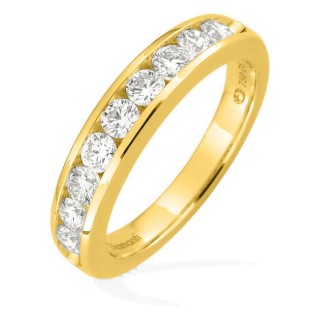 Meia aliança em ouro amarelo 18K com 9 diamantes criados 0,75 ct em cravação carril