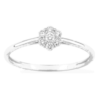 Anillo de oro blanco 9K con diamantes creados 0,15 ct en forma de flor