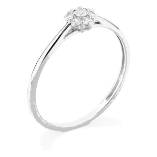 Anillo de oro blanco 9K con diamantes creados 0,15 ct en forma de flor
