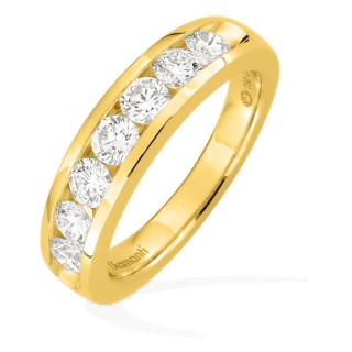 Meia aliança em ouro amarelo 18K com 7 diamantes criados 1,00 ct em cravação carril