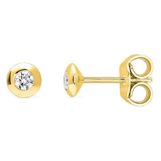 Pendientes de botón de oro amarillo 18K con diamante 0,12 ct en engaste cerrado