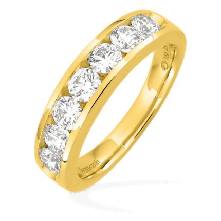 Media alianza de oro amarillo 18K con 7 diamantes creados 1,50 ct en engaste carril