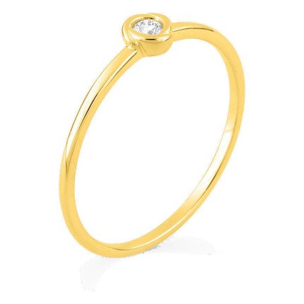 Anel solitário em ouro amarelo 9K com diamante criado 0,05 ct em cravação fantasia