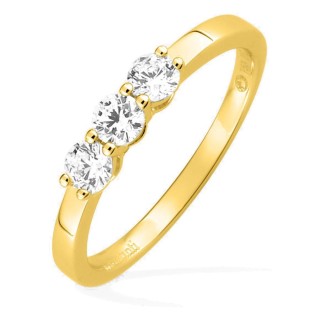 Anel trilogia em ouro amarelo 18K com três diamantes criados 0,45 ct