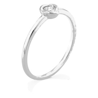 Anillo solitario de oro blanco 9K con diamante creado 0,10 ct en engaste fantasía