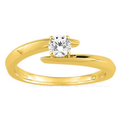 Anel solitário em ouro amarelo 18K com diamante criado 0,30 ct em cravação ilusão