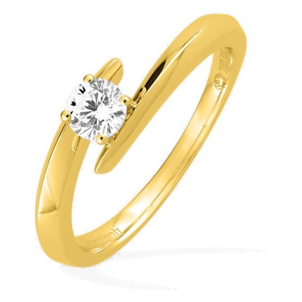 Anillo solitario de oro amarillo 18K con diamante creado 0,30 ct en engaste ilusión