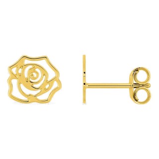 Brincos de pressão em ouro amarelo 18K com motivo de rosa vazada