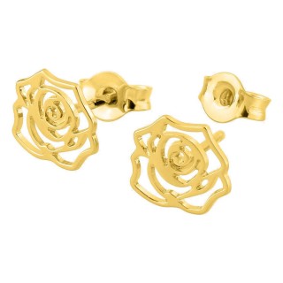 Brincos de pressão em ouro amarelo 18K com motivo de rosa vazada