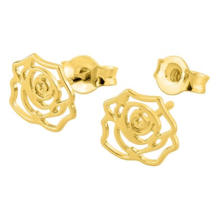 Brincos de pressão em ouro amarelo 18K com motivo de rosa vazada