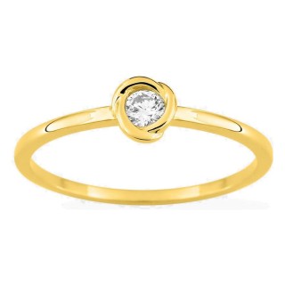 Anillo solitario de oro amarillo 9K con diamante creado 0,10 ct en engaste fantasía