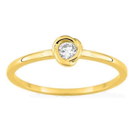 Anillo solitario de oro amarillo 9K con diamante creado 0,10 ct en engaste fantasía