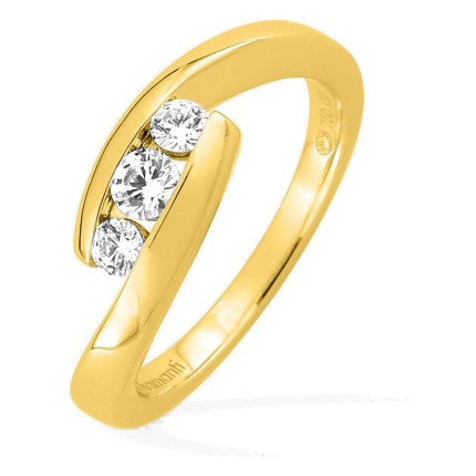 Anillo trilogía de oro amarillo 18K con tres diamantes creados 0,30 ct