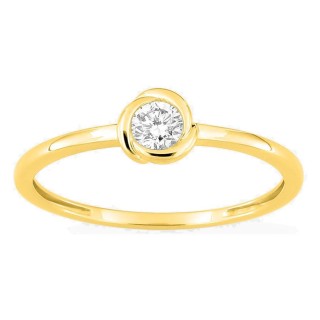 Anel solitário em ouro amarelo 9K com diamante criado 0,15 ct em cravação fantasia