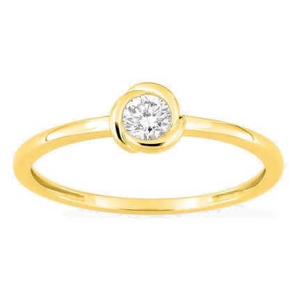 Anel solitário em ouro amarelo 9K com diamante criado 0,15 ct em cravação fantasia