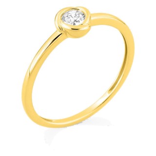 Anillo solitario de oro amarillo 9K con diamante creado 0,15 ct en engaste fantasía