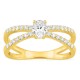 Anel solitário acompanhado em ouro amarelo 18K com diamantes criados 0,58 ct e duas fileiras