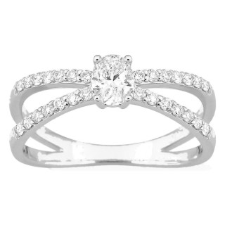 Anel solitário acompanhado em ouro branco 18K com diamantes criados 0,58 ct e duas fileiras